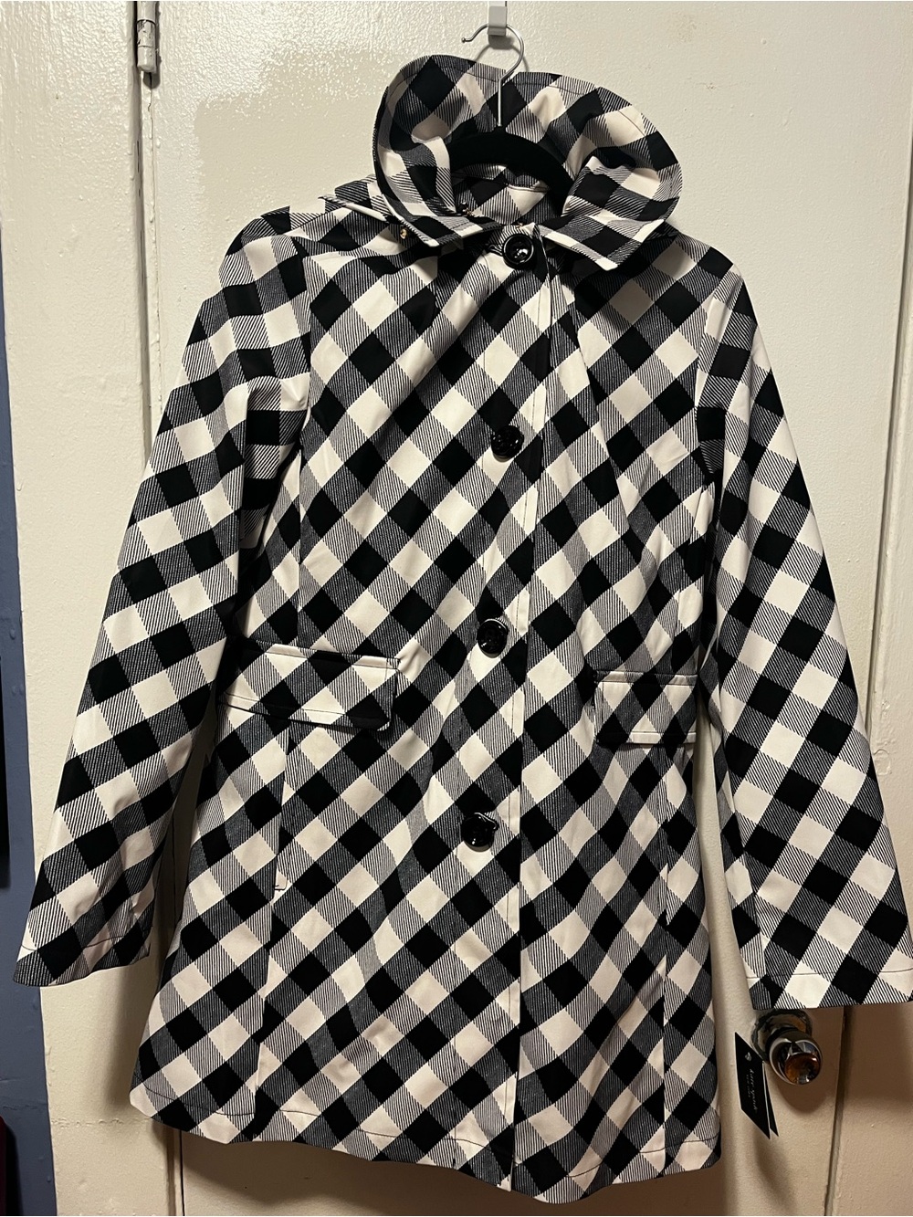 kate spade Black and White Gingham Hooded Raincoat - Picture 11 of 13